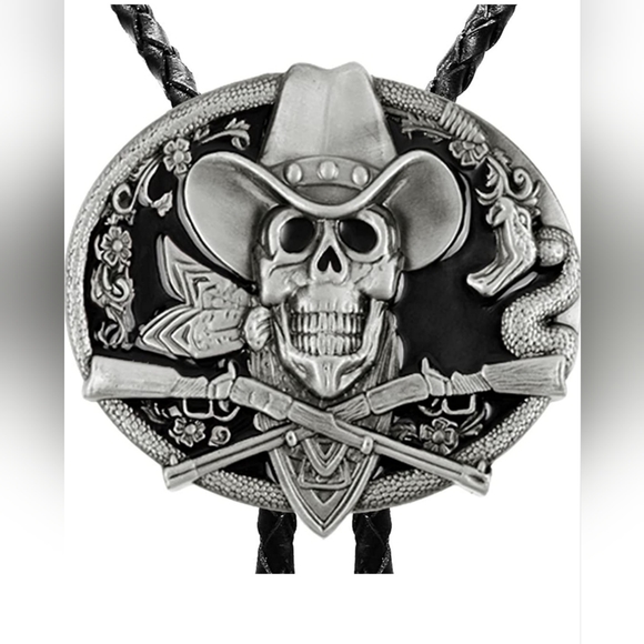 Leather Cowboy skeleton bolo tie - Picture 4 of 4
